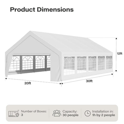 20x30 Heavy Duty Party Tent 40-60 People Removable Sidewalls Waterproof Event Steel Frame Backyard BBQ Commercial, Customized