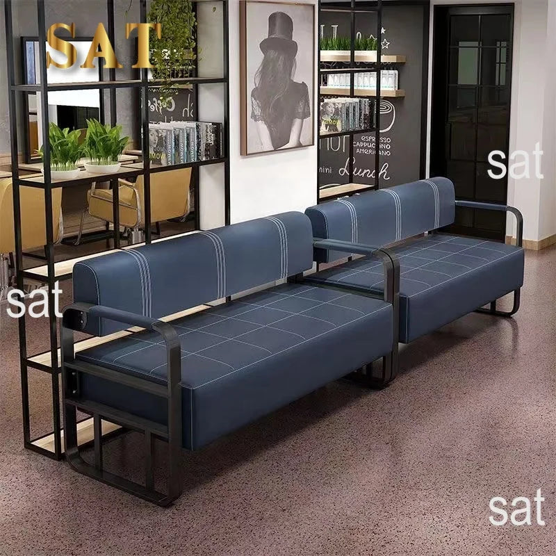*/Beauty Salon Barbershop Waiting Area Furniture Gold Metal Frame Leather Double Seats Room Chair