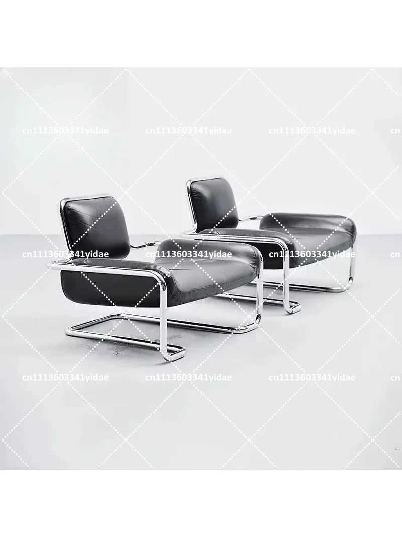 Mid-Century Modern Lounge Chair with Metal Legs, Brown Faux Leather Accent Chair for Living Room