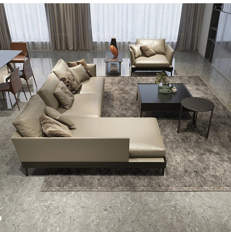 Italian sofa light luxury nappa leather furniture large apartment living room gray Nordic simple modern Hong Kong model room