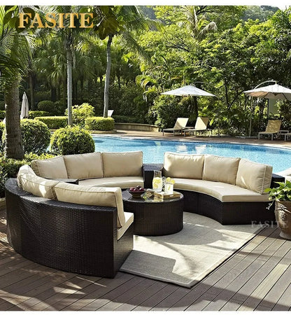 Outdoor circular rattan combination hotel curved living room sofa