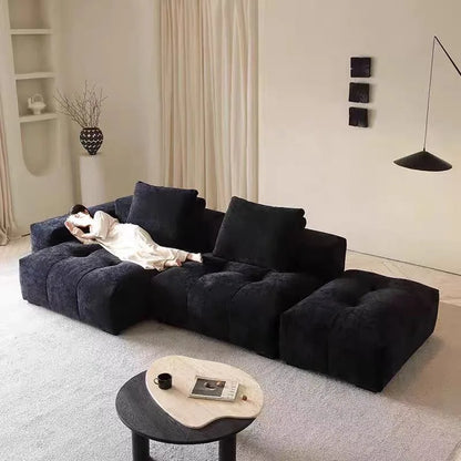 Italian Minimalism Modular Corner Combination Modern Living Room *Chenille Fabric Reclining Straight-Back Sofa Set Black