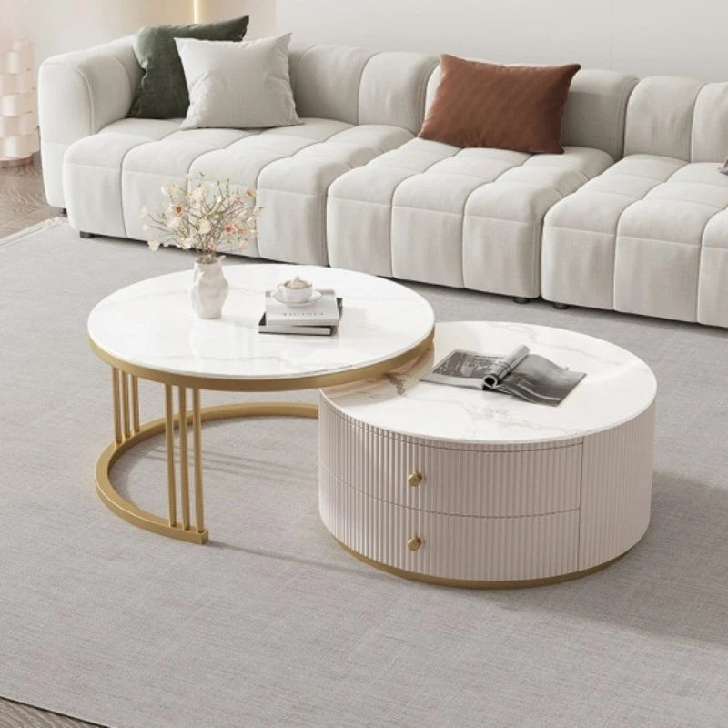 Rock slab round coffee table combination light luxury modern simple living room household small apartment