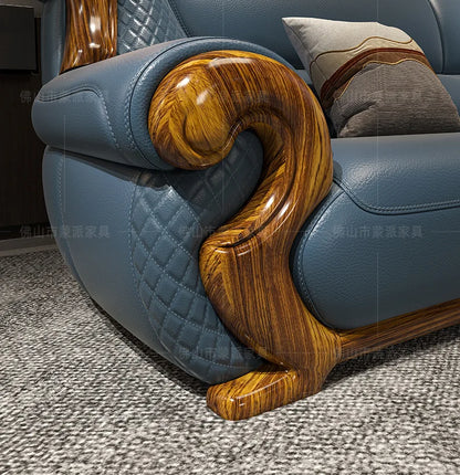 New Chinese ebony leather sofa combination first layer cowhide high-end villa living room modern solid wood sofa furniture