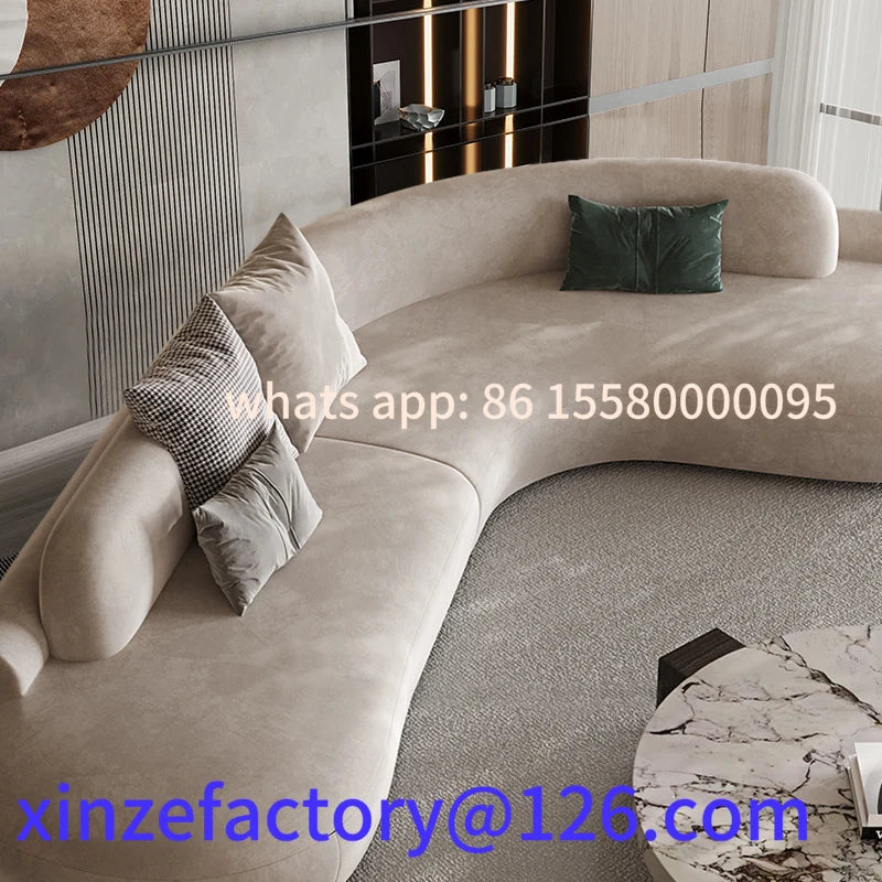 Customizable Italian Minimalist Arc Sofa - Modern Luxury Designer Fabric Sectional for Model Homes