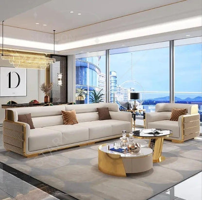 Luxury Furniture Italian Design Living Room Sofa Beige Velvet Fabric Upholstery Sofa Set Furniture for Villa