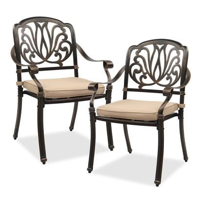 Cast Aluminum Patio Dining Chairs Set of 2 with Cushion Metal Armchairs for Poolside Backyard Balcony, Customized