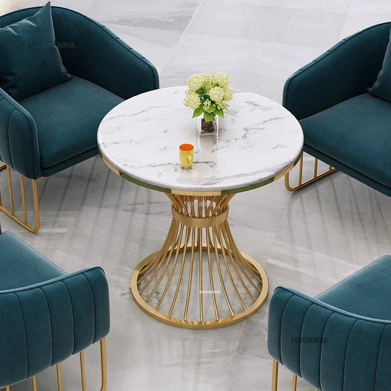 Nordic Minimalist Marble Coffee Tables Light Luxury Living Room Side Table Golden Iron Round Coffee Table Modern Home Furniture