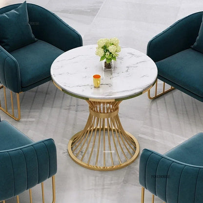 Nordic Minimalist Marble Coffee Tables Light Luxury Living Room Side Table Golden Iron Round Coffee Table Modern Home Furniture