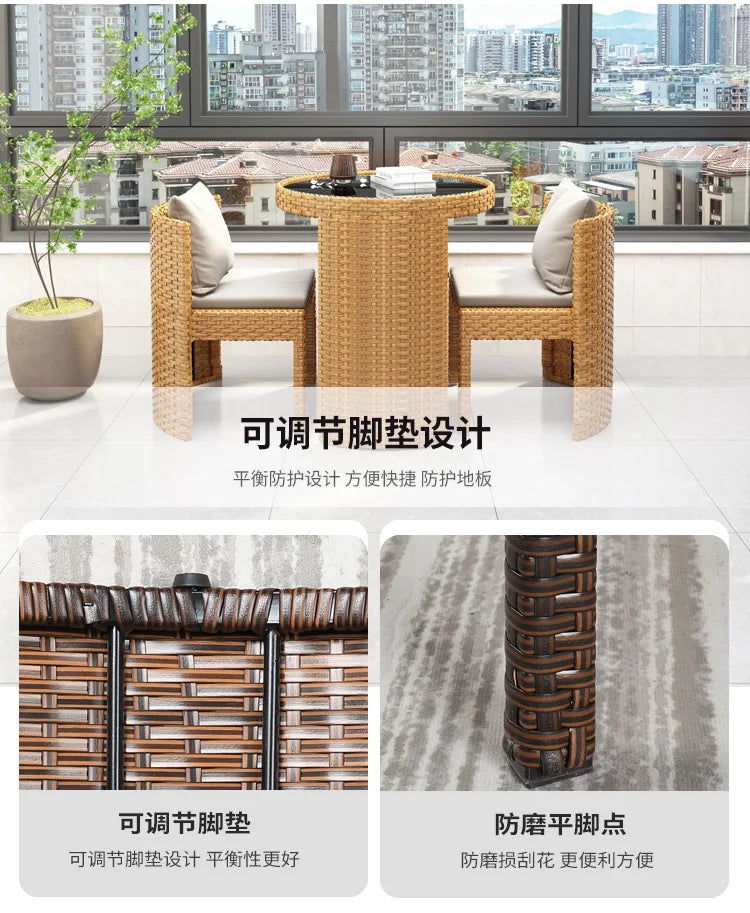 Balcony Small Table and Chair Tea Table and Chair Kit Outdoor Garden Combination Leisure Storage Rattan Knitting Small Table and