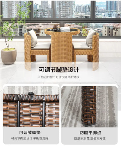 Balcony Small Table and Chair Tea Table and Chair Kit Outdoor Garden Combination Leisure Storage Rattan Knitting Small Table and