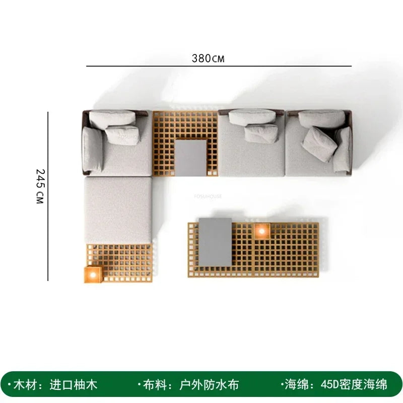 Nordic Solid Wood Sofa Chair Leisure Patio Living Room Furniture Villa Luxury Sofa Combination Garden Furniture Sets Rattan