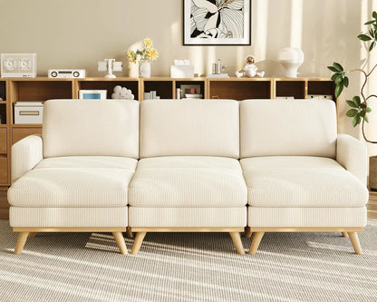 97" L-Shape Modular Sofa, 3-Seat Corduroy Couch with Movable Ottoman, Sectional Sofa for Living Room, Green, Customized