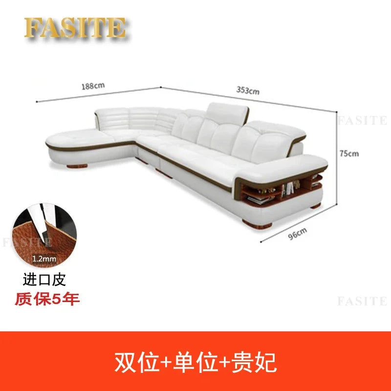 Premium Genuine leather sofa with cowhide top layer, modern and simple high-end living room corner combination