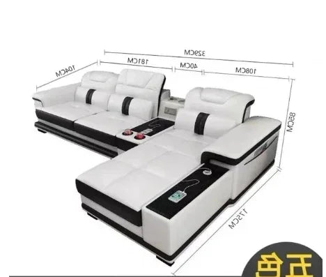 Living Room  set corner  speaker real genuine cow leather sectional sofas nordic L shape bluetooth headrest functional practical