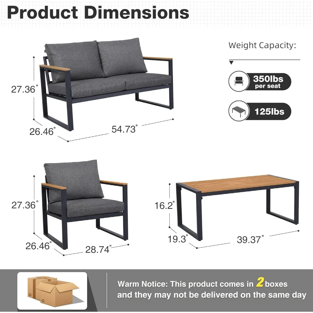 4-Piece Outdoor Patio Furniture Set with Metal Conversation Area and Washable Cushions