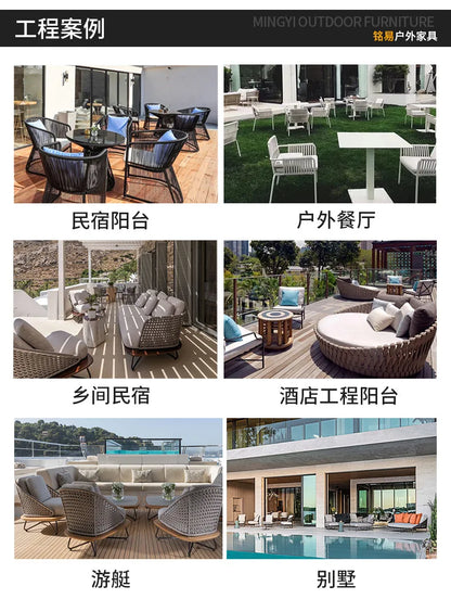 Southeast Asian Style Outdoor Rattan Sofa for Courtyard, Balcony, Garden, Terrace, Designer Sunroom, Leisure Rattan Sofa