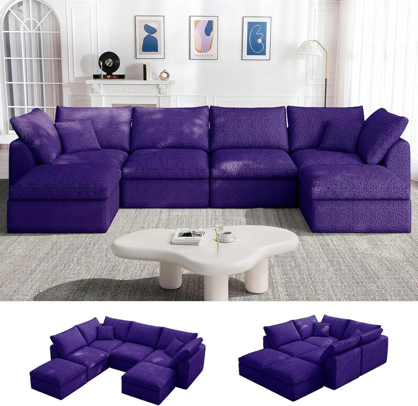 Cloud Modular Sectional Sofa with 2 Storage Ottomans 160.6" Down Filled Comfort U Shaped Sofa Minimalist Wide Deep Seat Couch