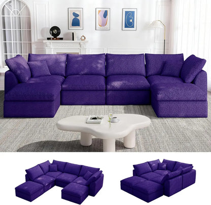 Cloud Modular Sectional Sofa with 2 Storage Ottomans 160.6" Down Filled Comfort U Shaped Sofa Minimalist Wide Deep Seat Couch