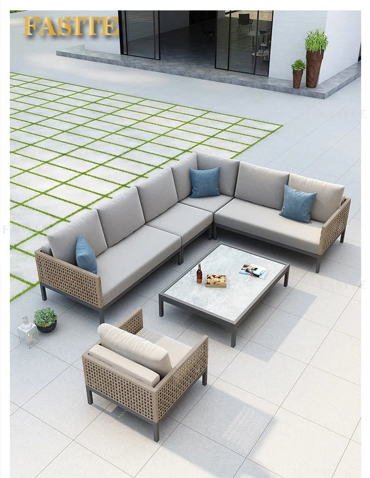 Leisure Style Outdoor Sofa Combination Living Room Balcony Open-air Leisure Rattan Weaving