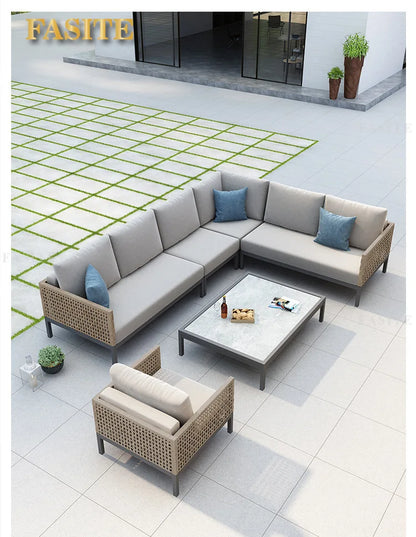 Leisure Style Outdoor Sofa Combination Living Room Balcony Open-air Leisure Rattan Weaving