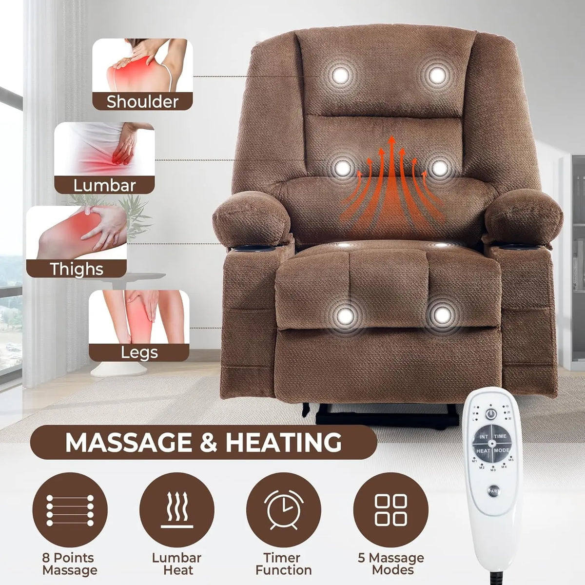 Power Lift Recliner Chair for Elderly People with USB Port Cup Holder, Overstuffed Fabric Electric Massage Recliner, Customized