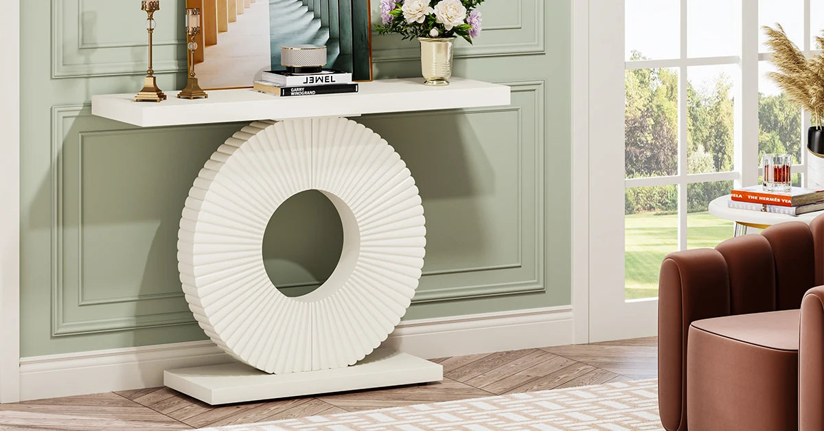 Tribesigns Modern Console Table with Geometric Base, 40 inch Wood Entryway Table Sofa Table Narrow Long Table