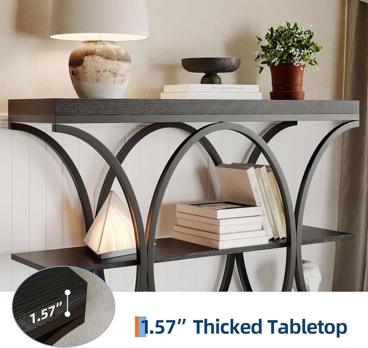 39" Narrow Console Tables for Entryway, Industrial 3-Tier Sofa Table with Metal Frame and Storage Shelves for Living Room,Foyer