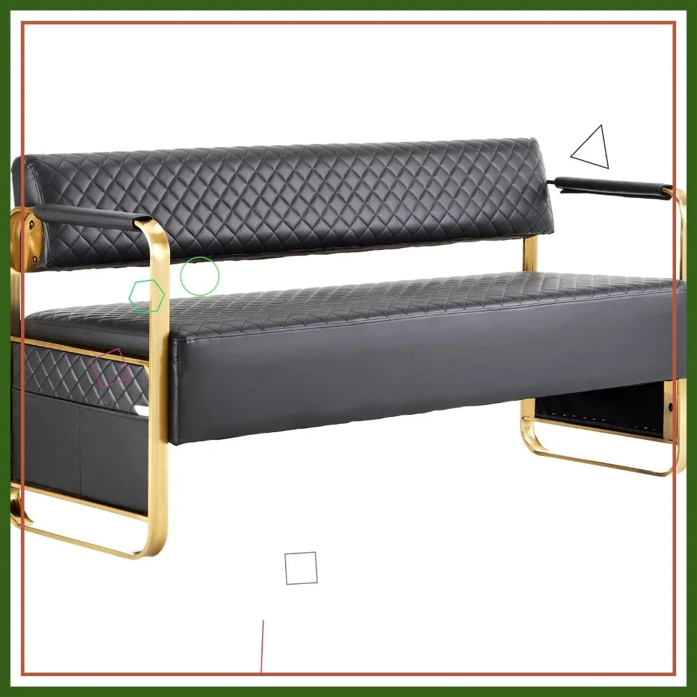 Luxury Waiting Room Chairs with Gold Arms, 57.5" Office Guest Bench Seating for Salon Bank Airport Conference
