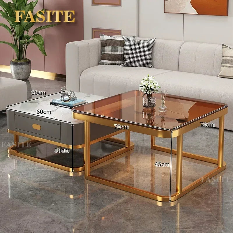 Glass Luxury Coffee Tables Bedside Centre Center Coffee Tables Gold Combination Nordic Basse De Salon Living Room Furniture