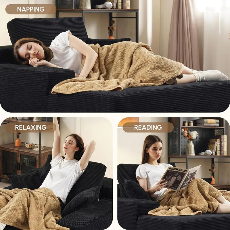 Vacuum compression sofa bed corduroy fabric living room villa bedroom sofa recliner