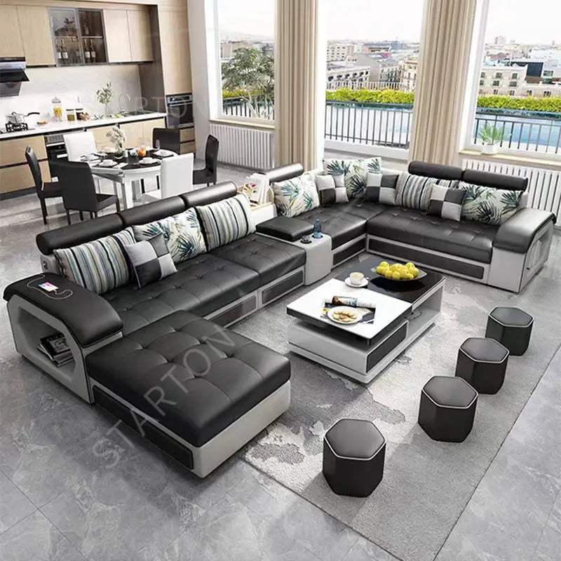 Nordic Italy Leather Lounge Genuine Leather Sectional Big Sofa l Shape Living Room Sofas Leather Luxury Corner Furniture