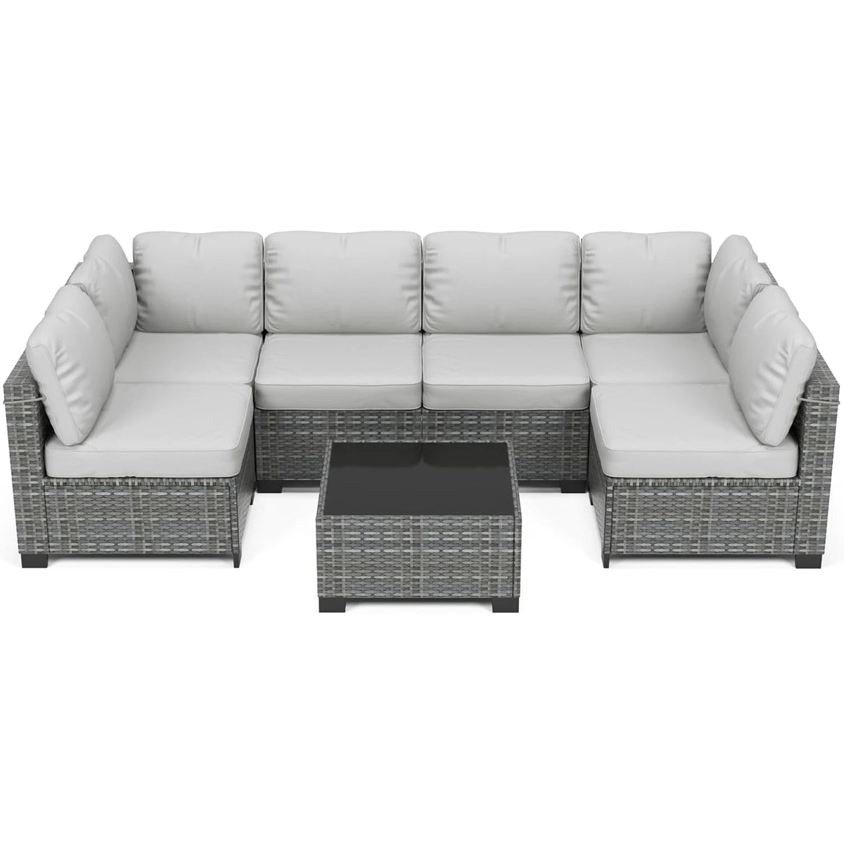 Outdoor Patio Sectional Sofa Set with 5 Pieces, PE Wicker Furniture, Conversation Area with Washable Cushions