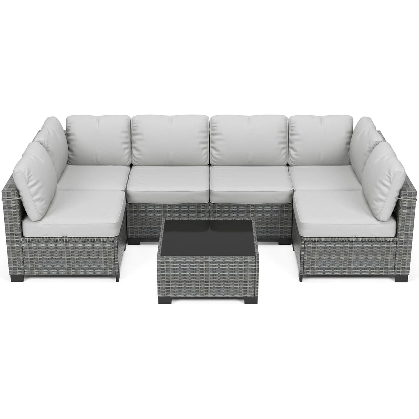 Outdoor Patio Sectional Sofa Set with 5 Pieces, PE Wicker Furniture, Conversation Area with Washable Cushions