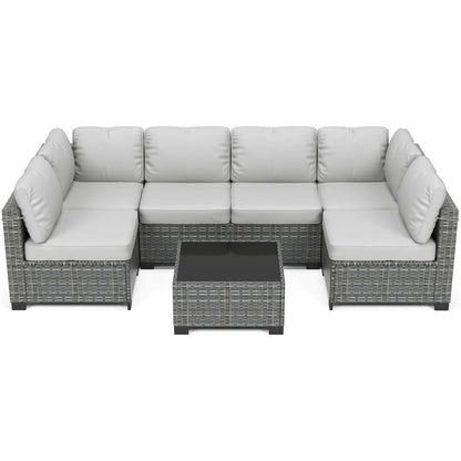 Outdoor Patio Sectional Sofa Set with 5 Pieces, PE Wicker Furniture, Conversation Area with Washable Cushions