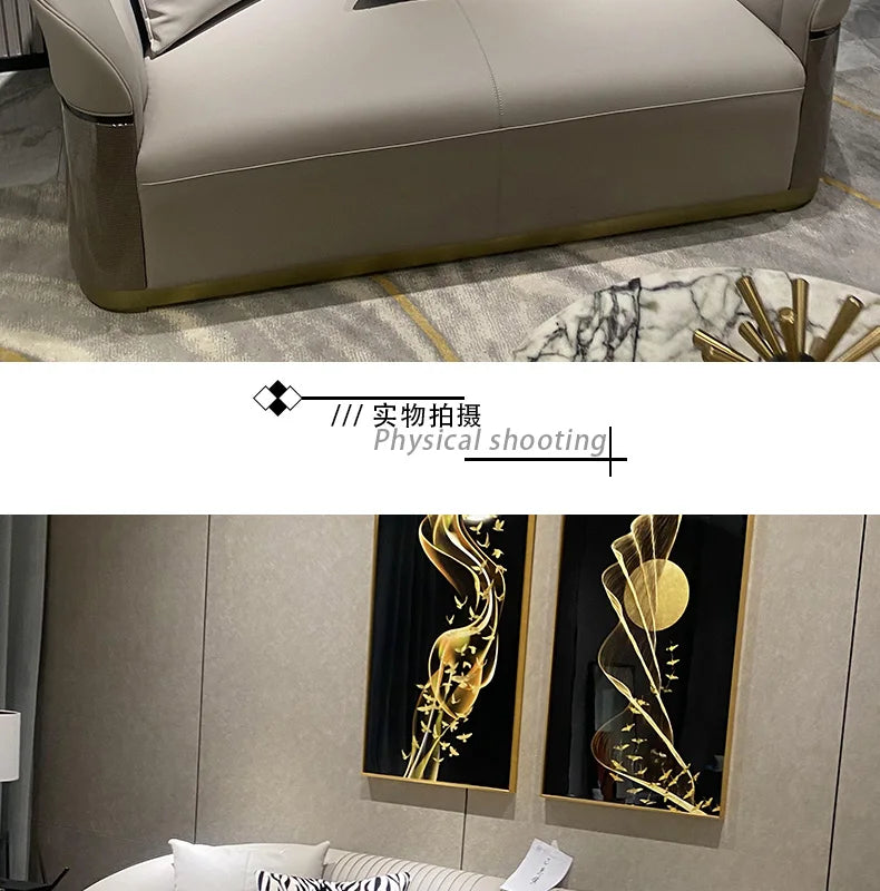 4yj9 Italian Style Light Luxury Genuine Leather Sofa Villa Living Room Large and Small Suite Combination