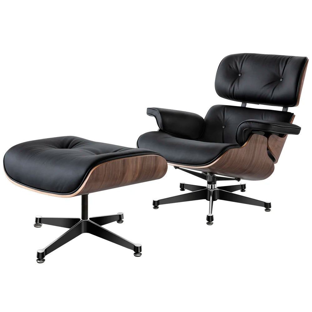 Replica Mid Century Tall Size Chaise Genuine Leather Lounge Chair With Ottoman Black Walnut and Palisander Living Room Chairs