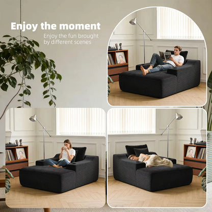 67 Inch Chaise Lounge Chair Indoor, Oversized Corduroy Upholstered Boneless Sofa Bed, Cloud Sofas Couches for Living Room