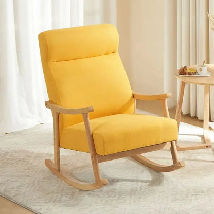 Wooden Rocking Chair Lounge Chair High Backrest Rocking Armchair Accent Chair with Lumber Pillow