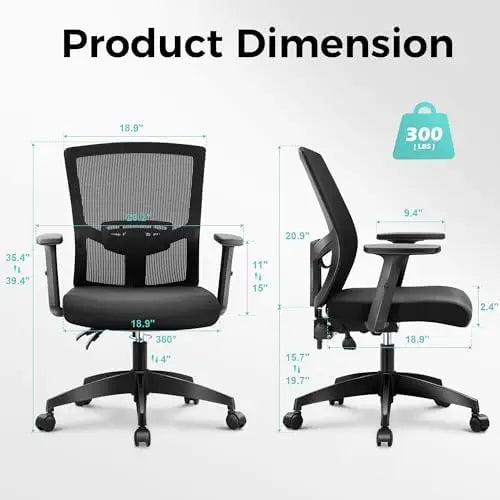 Ergonomic Office Chair with Lumbar Support, Adjustable Armrest & Seat Cushion, BIFMA & SGS Certified
