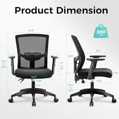 Ergonomic Office Chair with Lumbar Support, Adjustable Armrest & Seat Cushion, BIFMA & SGS Certified