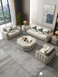 Contemporary Sectional Sofa Upholstered in Artificial Leather With Foam Cushion Victorian Style for Living Room