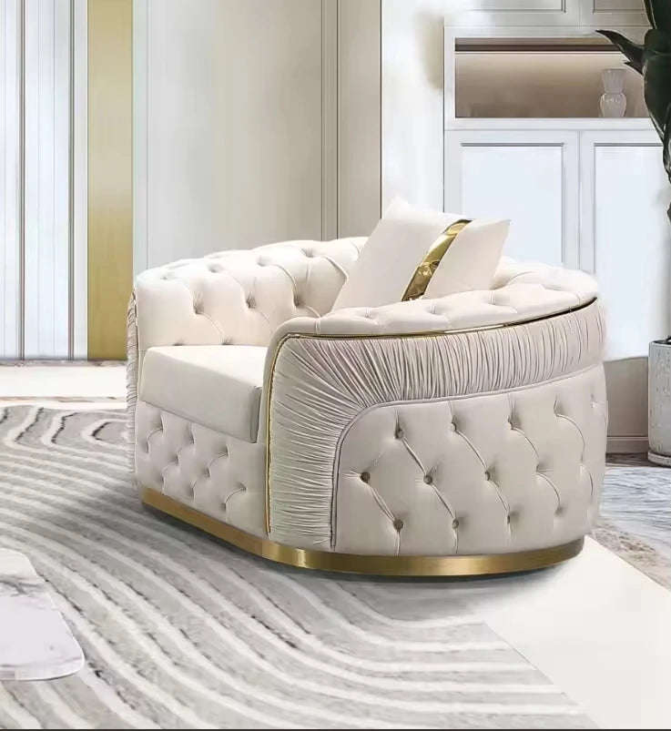 Modern Luxury Custom Wooden Frame Couch Sofa Velvet Fabric Button Tufted Living Room Sofa Set Furniture