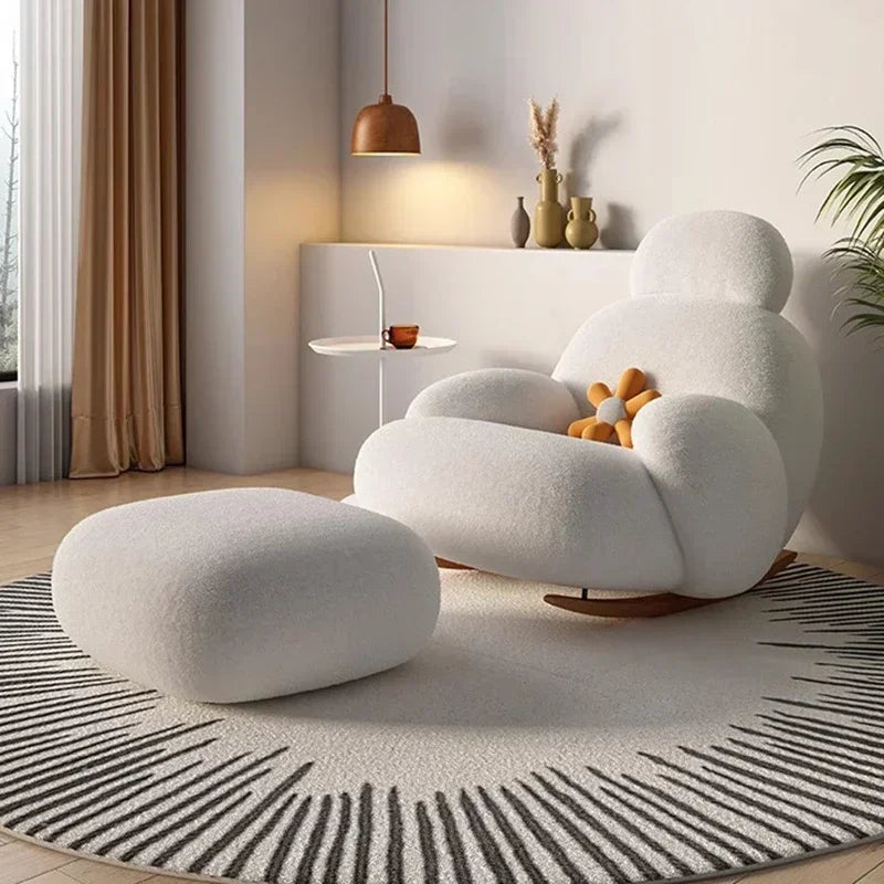 Big white Internet celebrity rocking chair lazy sofa single rocking cream living room lazy chair simple balcony bedroom
