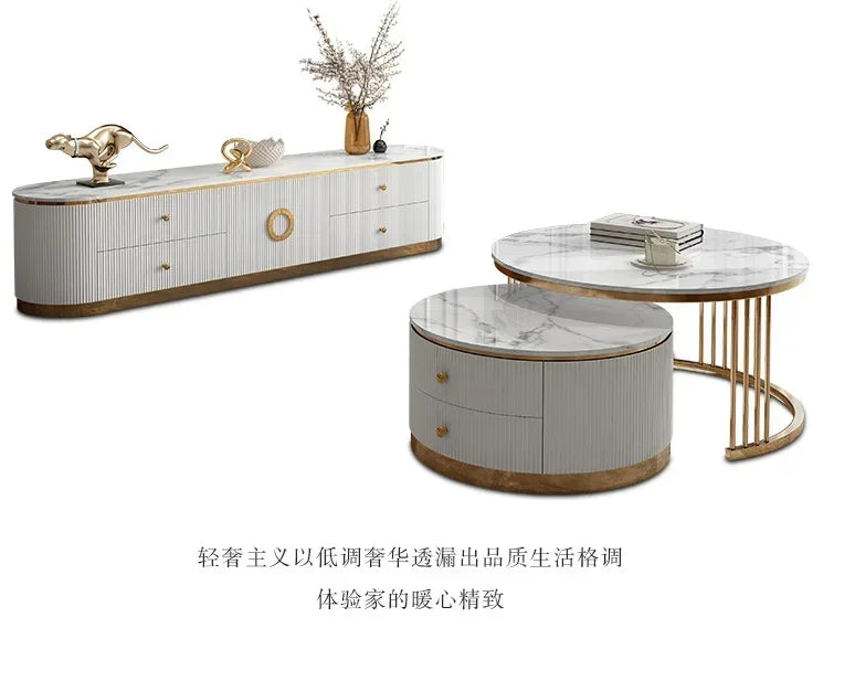 L # Best Selling Popular Marble Coffee Table Luxury Modern Marble Round Stainless Steel Corner Table