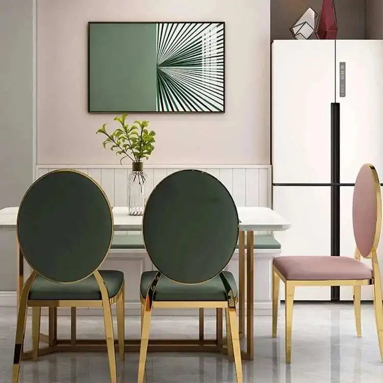 Luxury stainless steel dining chairs, modern home furniture, simple metal back chairs, kitchen fabric dining chairs