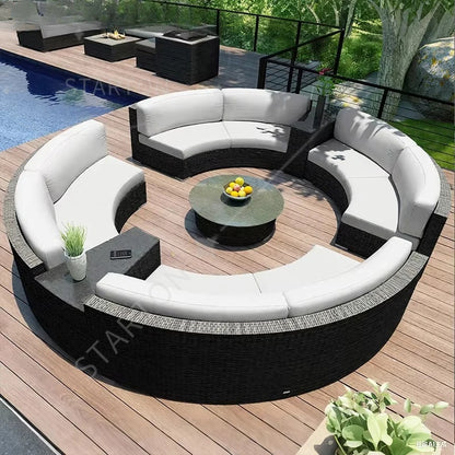 Outdoor Round Rattan Sofa Set Stay Garden Courtyard Curved Rattan Sofa Sectional for Home Outdoor Furniture Modern Patio Set