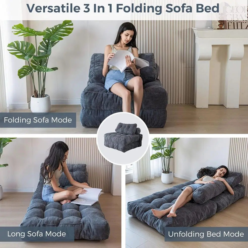 Folding Sofa Bed, Convertible Sleeper Chair with Pillow Foldable Mattress with Back Support, Portable Fold Out Chair Bed Comfy F