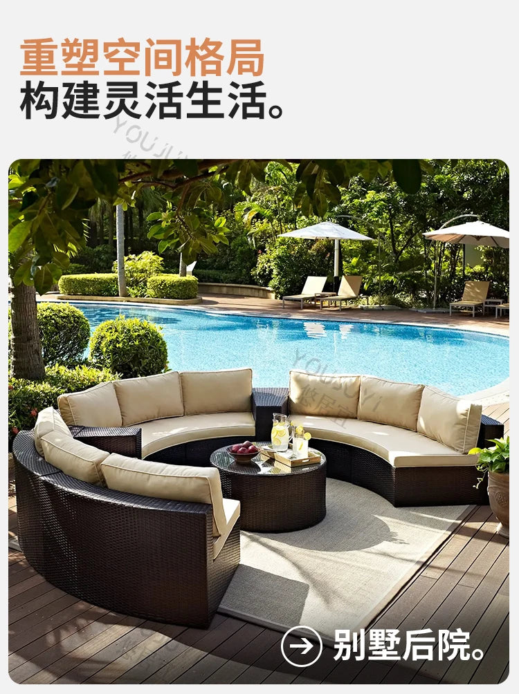 Outdoor sofa combination garden terrace leisure rattan circular courtyard outdoor open-air rattan chair sun room rattan sofa