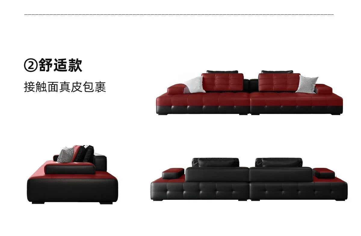 Italian minimalist first-layer cowhide sofa villa living room large apartment high-end all-leather Lawrence sofa
